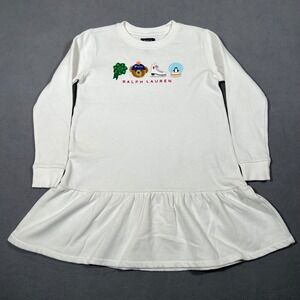 Polo Ralph Lauren Girls‎ Dress White M 8-10 Long Sleeve Bear Ice Skate Penguin